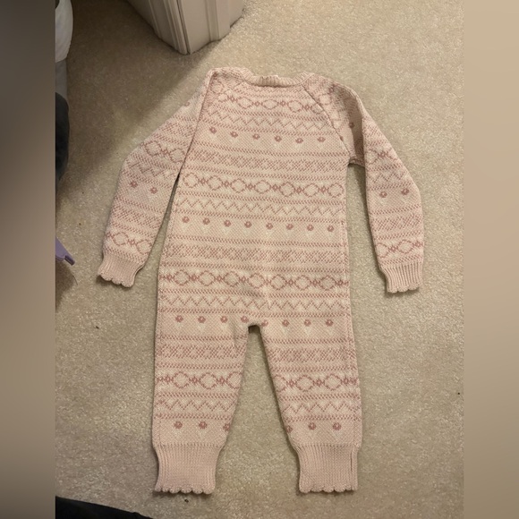 Jamie Kay Pink Patterned Baby Sweater One Piece with matching hat - Picture 2 of 3